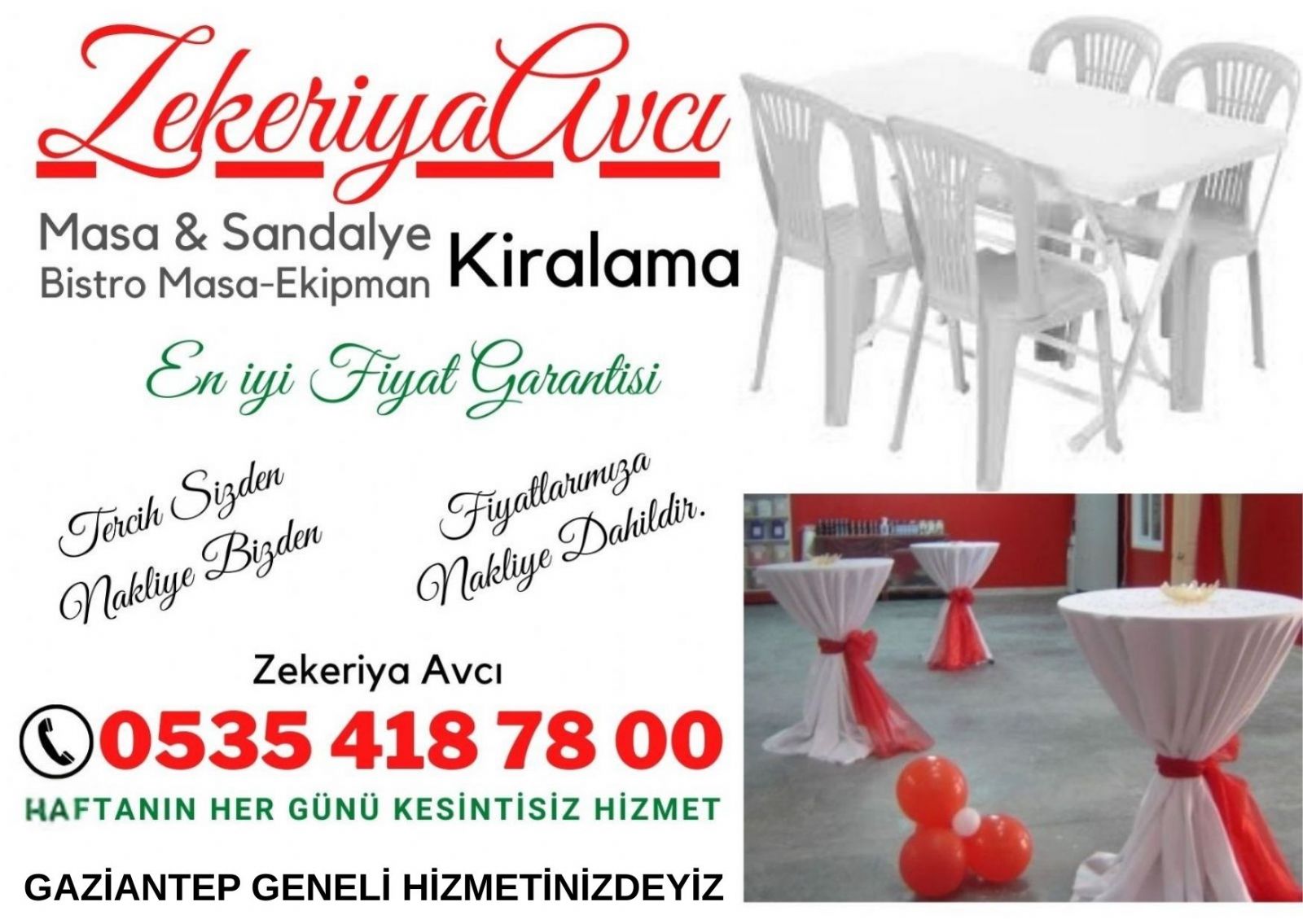 Şehitkamil Masa Sandalye Kiralama